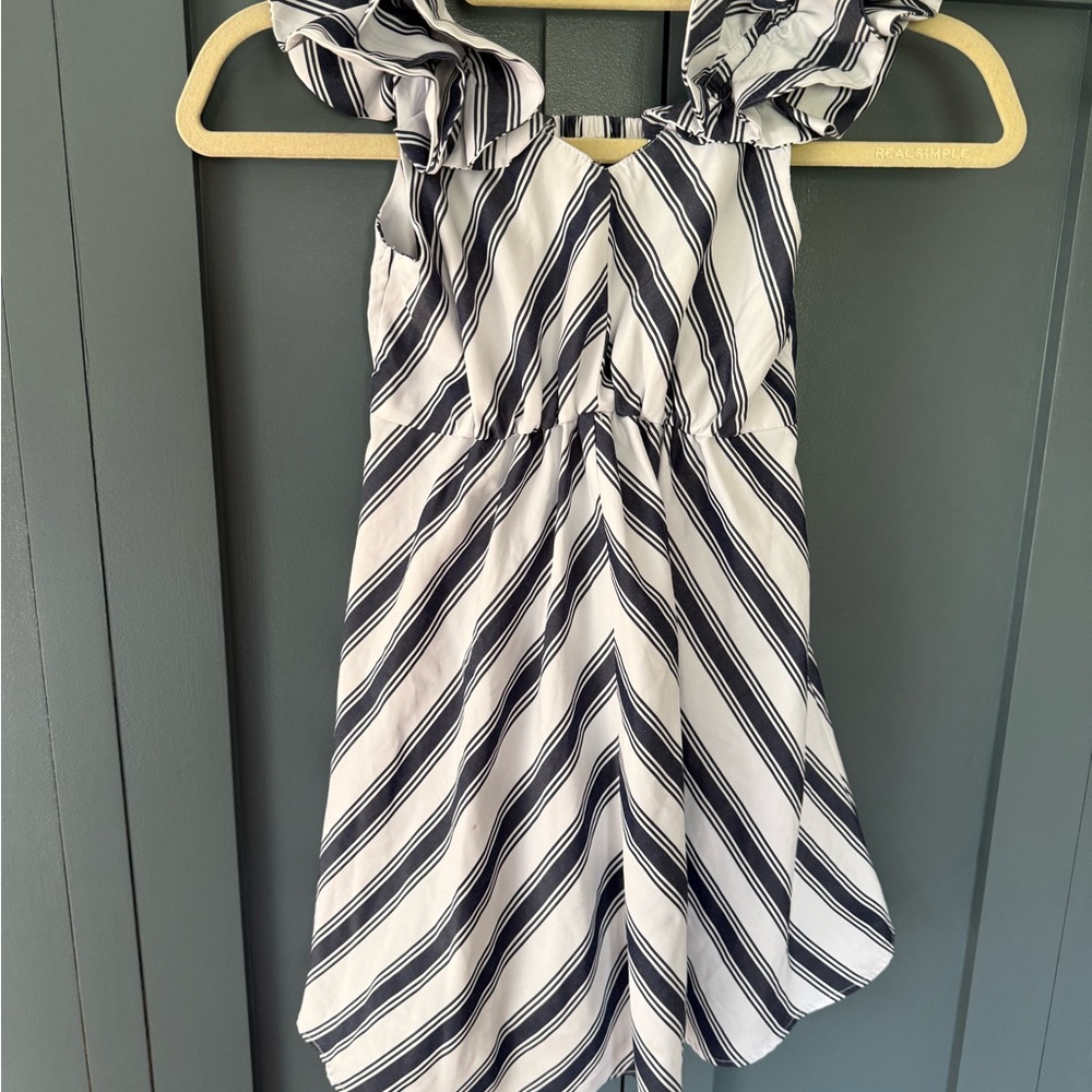 Habitual White and Navy Striped Casual Girls Dress